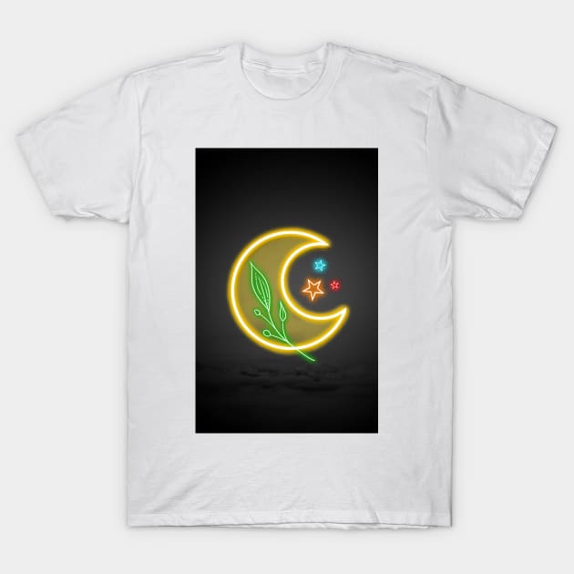 Moon Flower Neon Sign T-Shirt by FullMoon